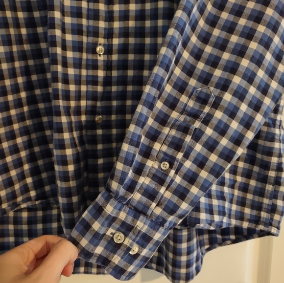 Lands' End Cotton Flannel Blue Plaid Button Down Shirt - Picture 5 of 11